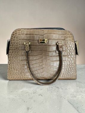 Michael Kors Gia Crocodile-Embossed Leather Satchel Bag, Barley OS